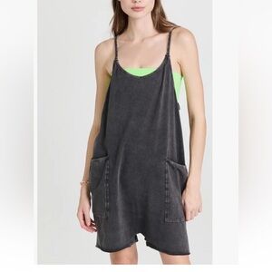 Free People Movement Hot Shot Romper Small S Black Acid Wash Shorts Oversized